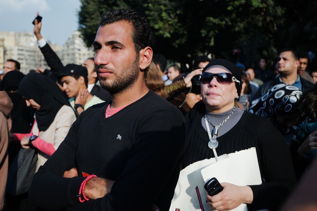 Thousands of activists attend the funeral of Gaber Salah on Monday.