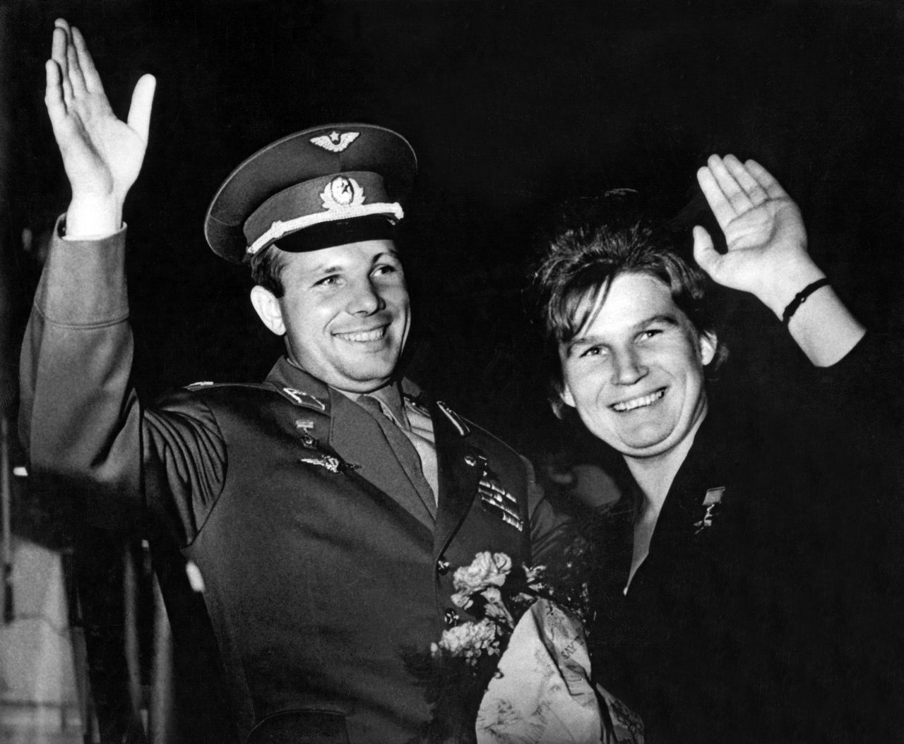 Valentina Tereshkova, seen here with Yuri Gagarin, is the first woman to fly into space. She piloted the Vostok 6 on June 16, 1963.