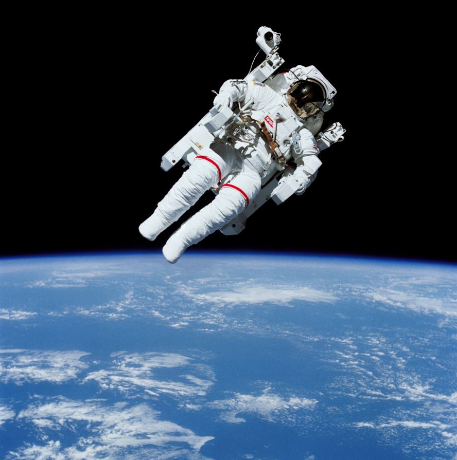 In February 1984, astronaut Bruce McCandless became the first astronaut to float in space untethered, thanks to a jetpack-like device called the Manned Maneuvering Unit. The units are no longer used, but astronauts now wear a similar backpack device in case of emergency.
