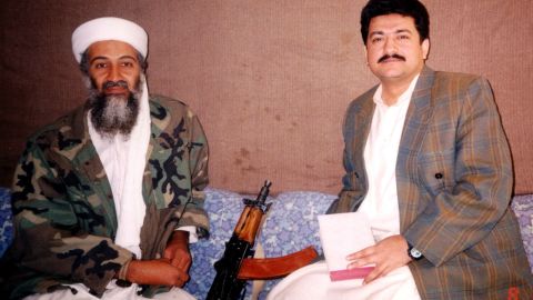 (File photo) Hamid Mir during an interview with Osama bin Laden in 2001 in Karachi.