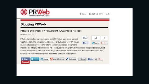 PR Web issued a retraction of its Google-ICOA post, saying that "even with reasonable safeguards" it was a hoax.