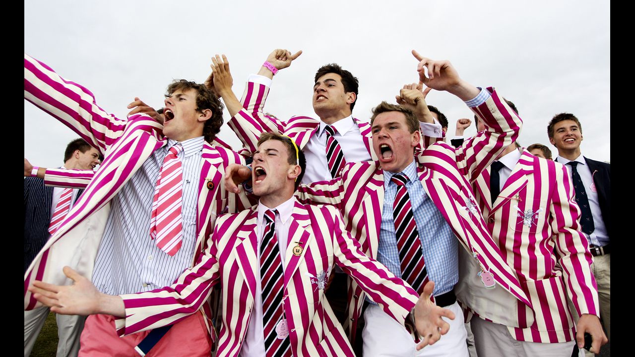 Spectators celebrate Abingdon School winning The Princess Elizabeth Challenge Cup, a rowing event, during the fifth day of the 2012 Henley Royal Regatta on July 1 in Henley-on-Thames, England.
