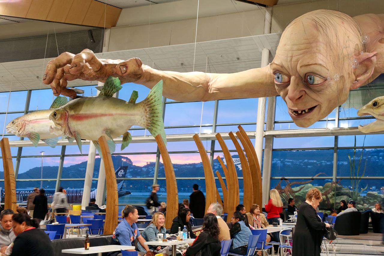 A giant sculpture of "Gollum" dominates Wellington Airport -- city officials expect 100,000 people to take to the streets of the city for Wednesday's premiere.