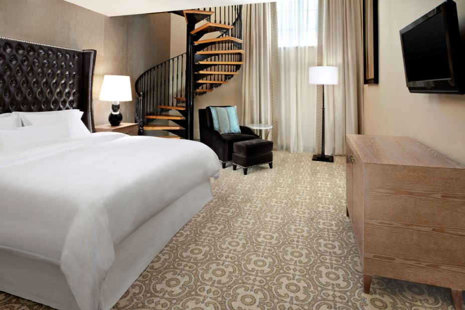 The Library suite bedroom at the Westin Dublin. The hotel offers a package that lets people stash their electronic devices in a safe, in exchange for a "detox survival kit."