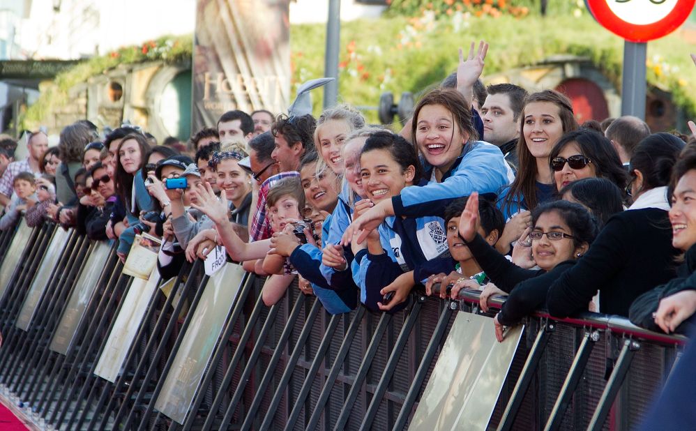 Fans crowd in along the red carpet to catch a glimpse of the stars of the film.