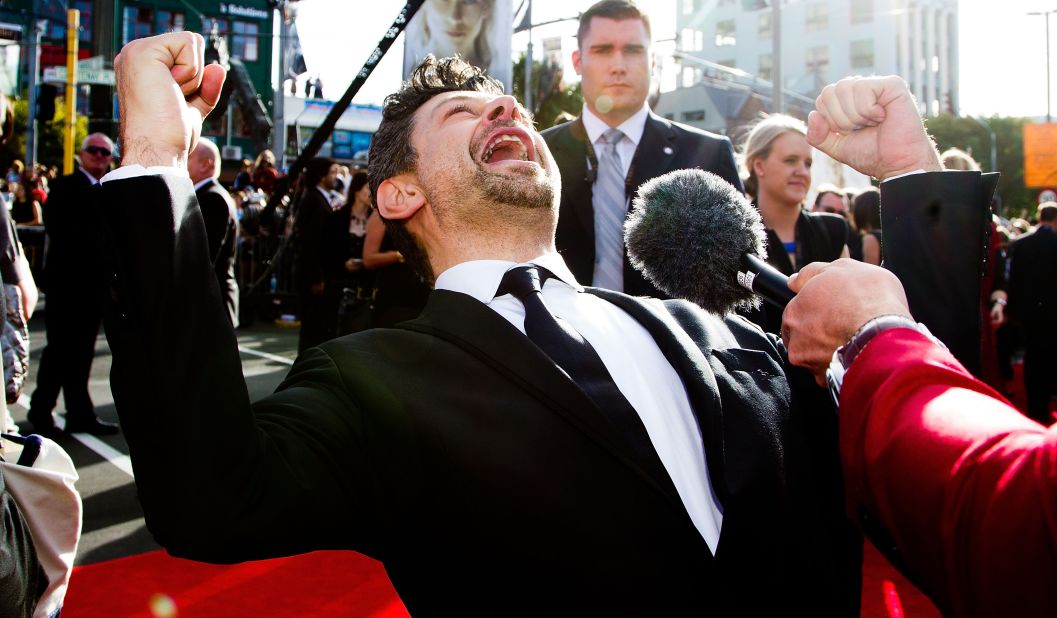 Actor Andy Serkis, who plays Gollum, speaks to reporters on the red carpet.