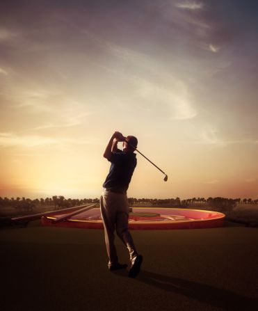 A view from the tee of the shot facing the golfer on the chopsticks and noodles hole.