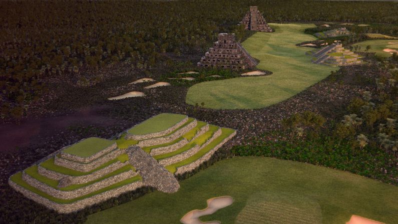 A par 5 on the new course is dedicated to the ancient Mayan civilization, but golfers will have their work cut out if they stray off the fairway. 