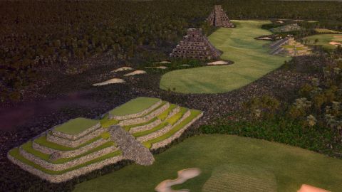 A par 5 on the new course is dedicated to the ancient Mayan civilization, but golfers will have their work cut out if they stray off the fairway. 