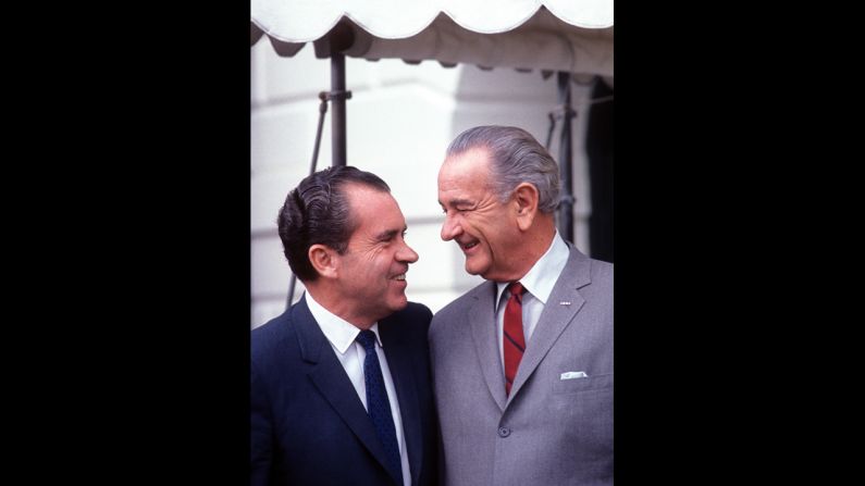 President Lyndon Johnson meets with President-elect Richard Nixon at the White House in November 1968. Nixon had defeated Democrat Hubert Humphrey after Johnson decided against seeking re-election.