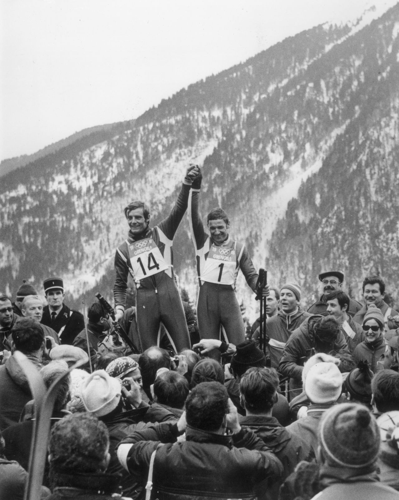 Killy (left) won all three disciplines at the 1968 Winter Olympics (downhill, giant slalom, and slalom) but retired at the age of 24. Like Oreiller, Killy tried his hand at motor racing, competing in the Paris-Dakar rally.
