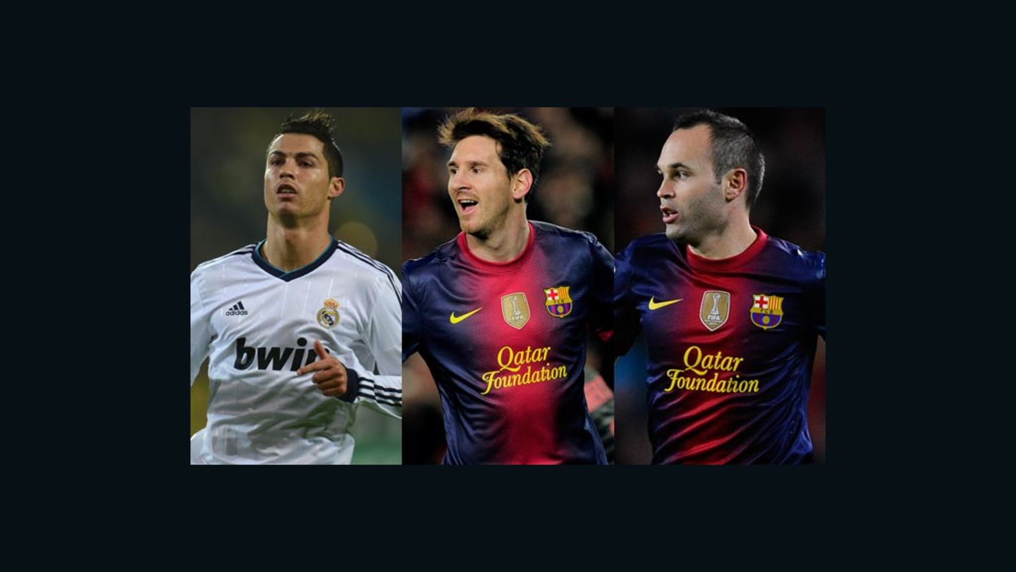 Cristiano Ronaldo, Lionel Messi and Andres Iniesta are the three contenders for the prestigious Ballon d'Or.