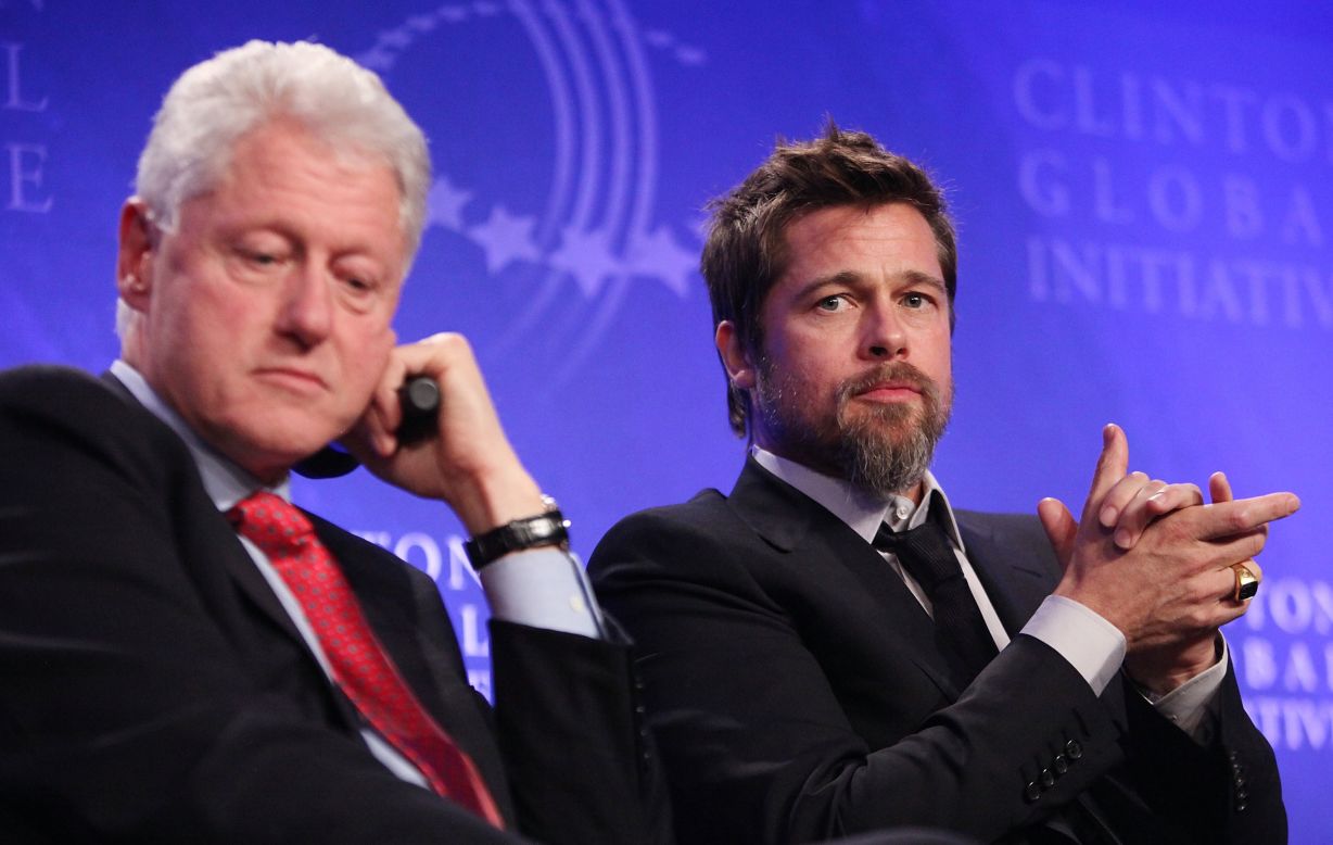 Pitt's influence has stretched beyond Hollywood and into politics. Here, the actor appears alongside former President Bill Clinton at 2009's Clinton Global Initiative meeting to discuss New Orleans after Hurricane Katrina.
