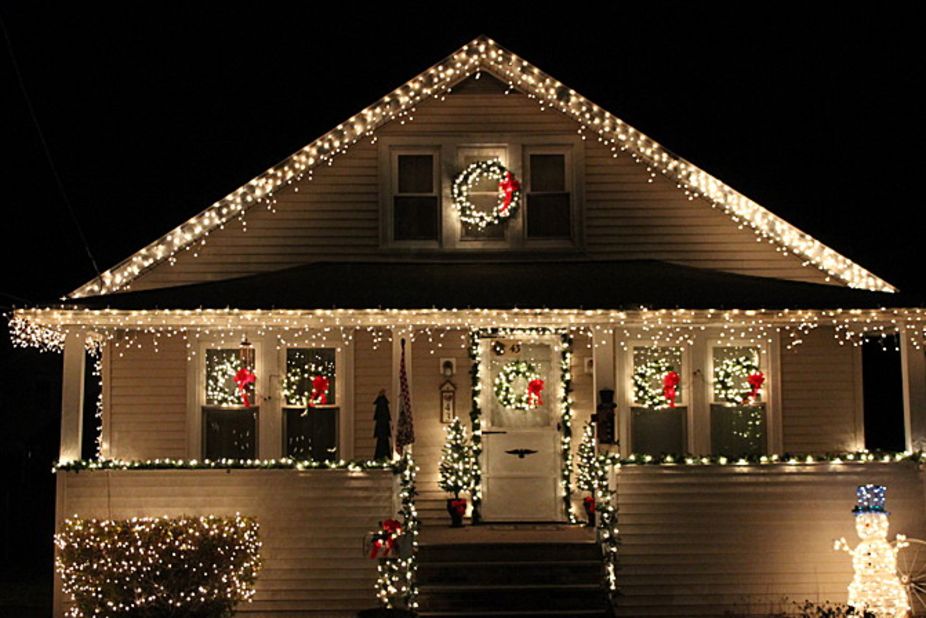 Christmas lights on a house in New York.