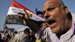 A man shouts slogans as protesters gather in Tahrir Square in Cairo on November 30.
