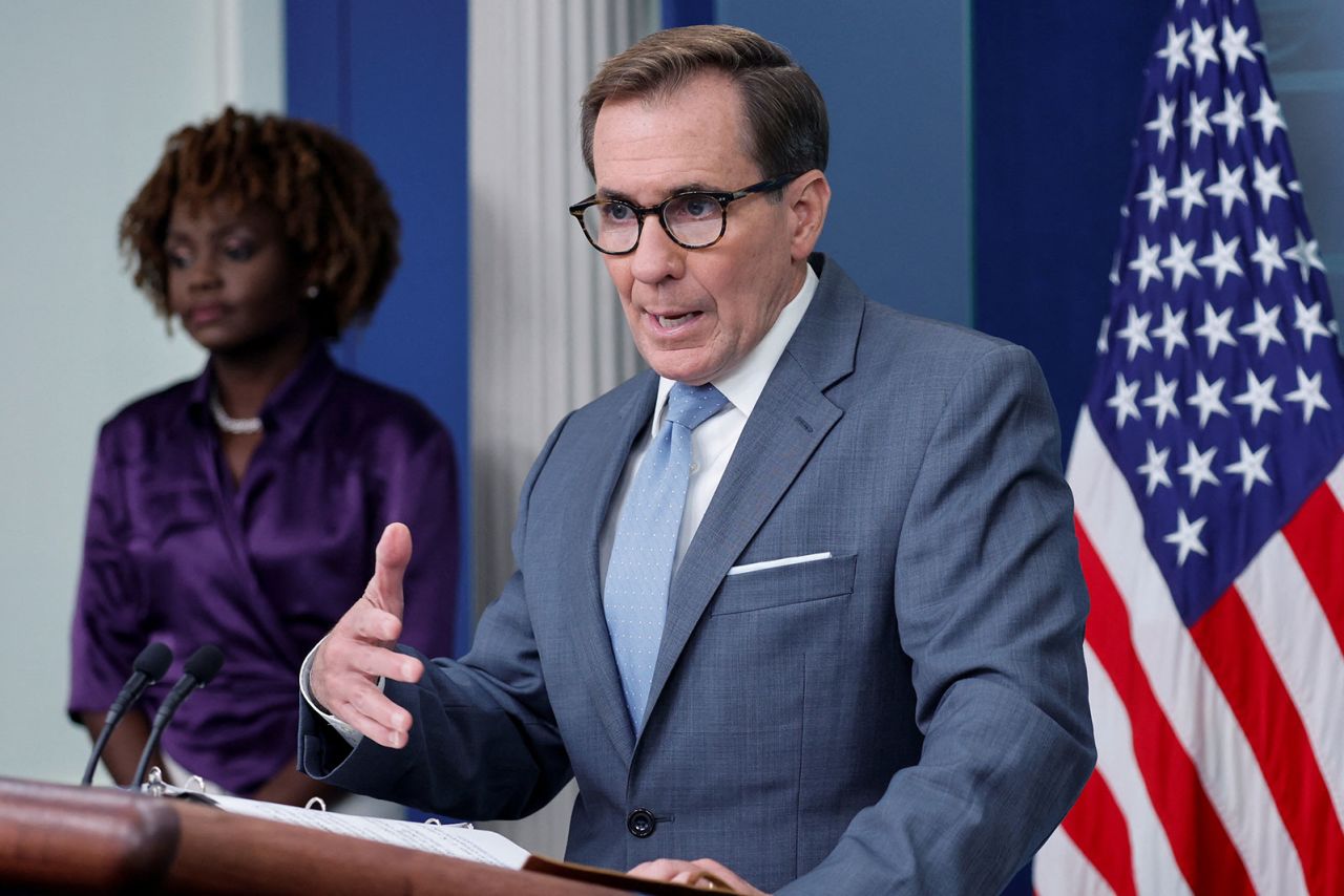 White House National Security Council Strategic Communications Coordinator John Kirby speaks during the daily press briefing at the White House in Washington on Thursday.