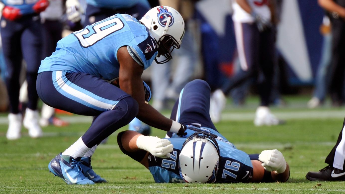 David Stewart of the Tennessee Titans lies injured on the field on Sunday.