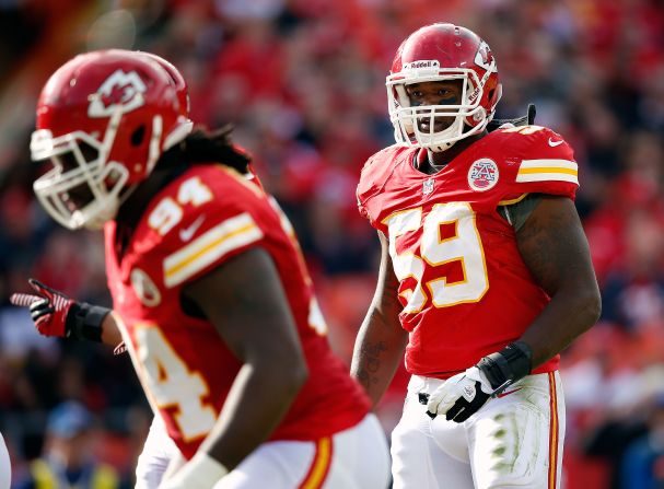 Belcher in action during the game against the Cincinnati Bengals at on November 18, 2012, in Kansas City.