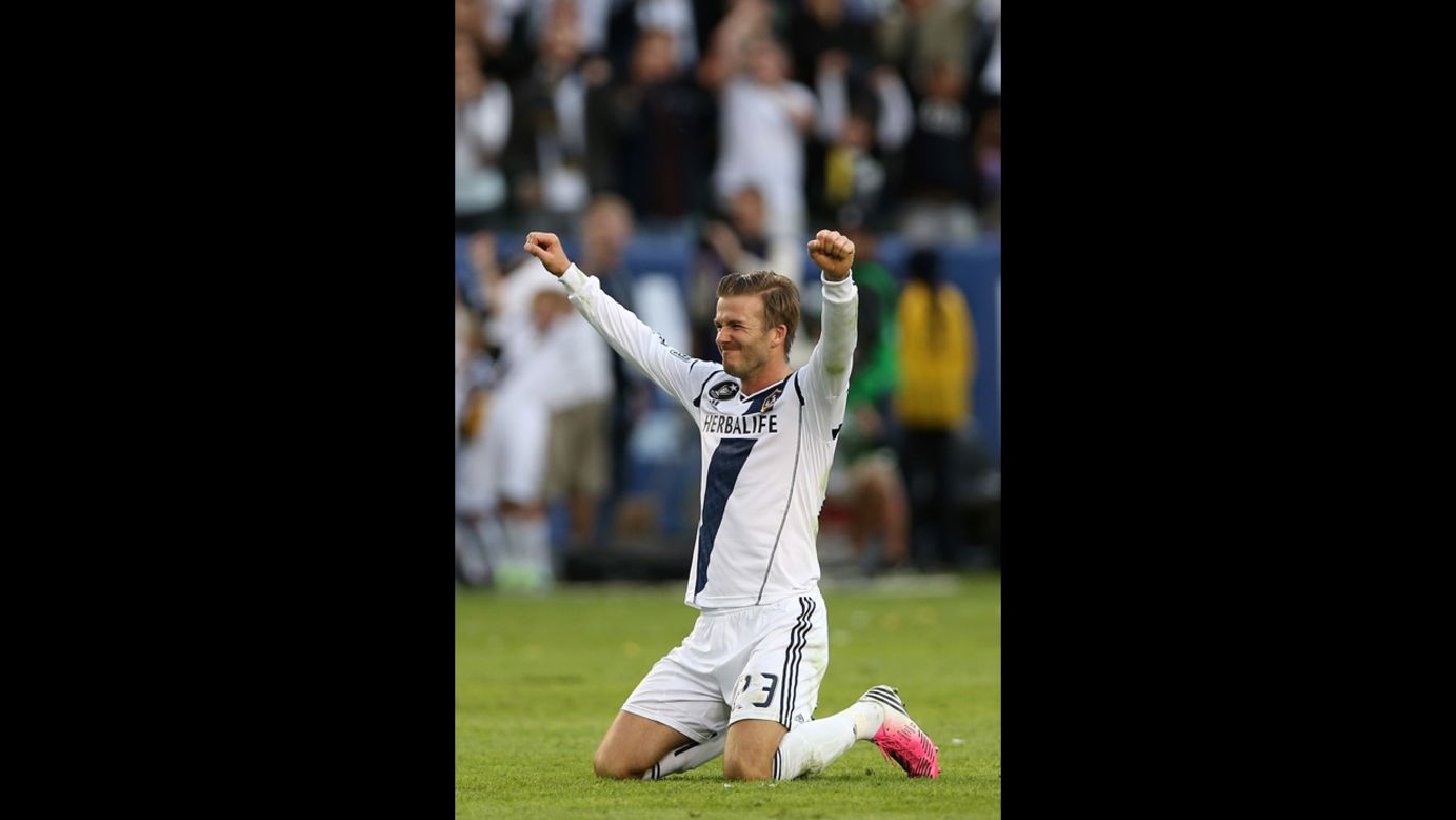 Beckham celebrates in the second half.