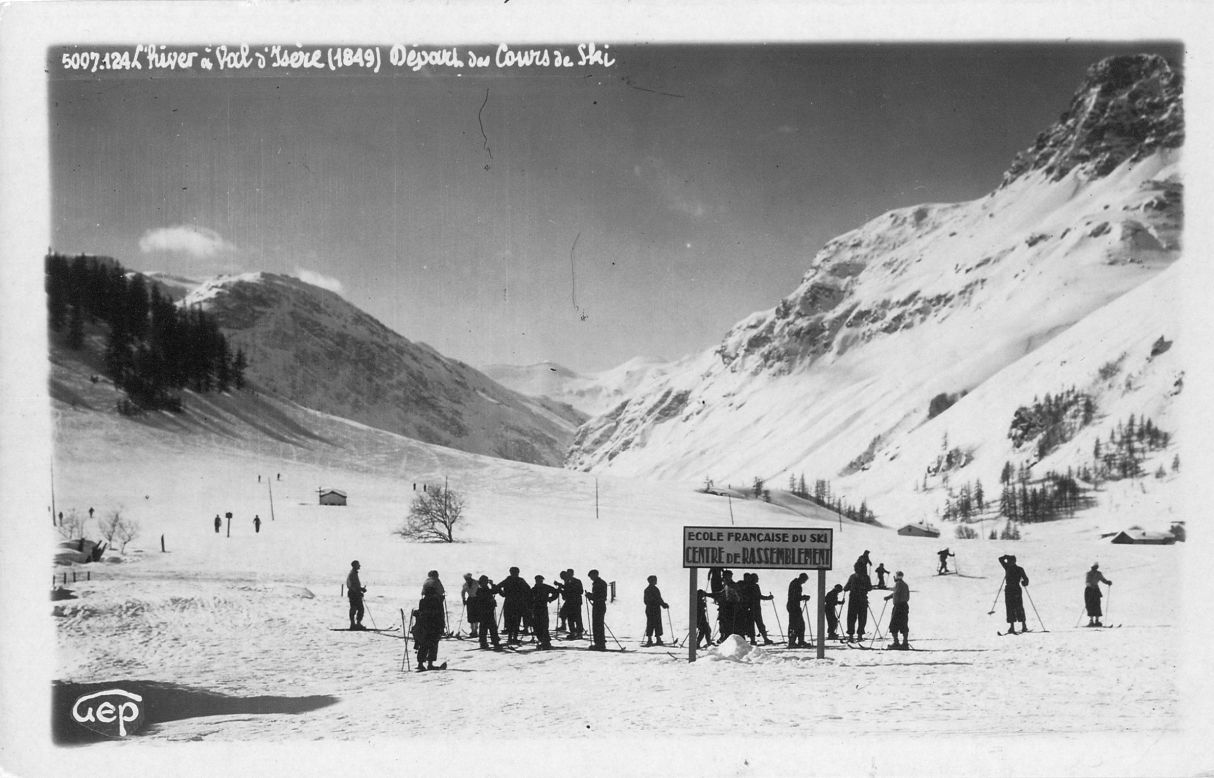 Skiing is synonymous with Val d'Isere -- it was principally enlisted to help the villagers get around. But as this snap from 1849 shows, it wasn't long before its snowy slopes were utilized for a ski school.