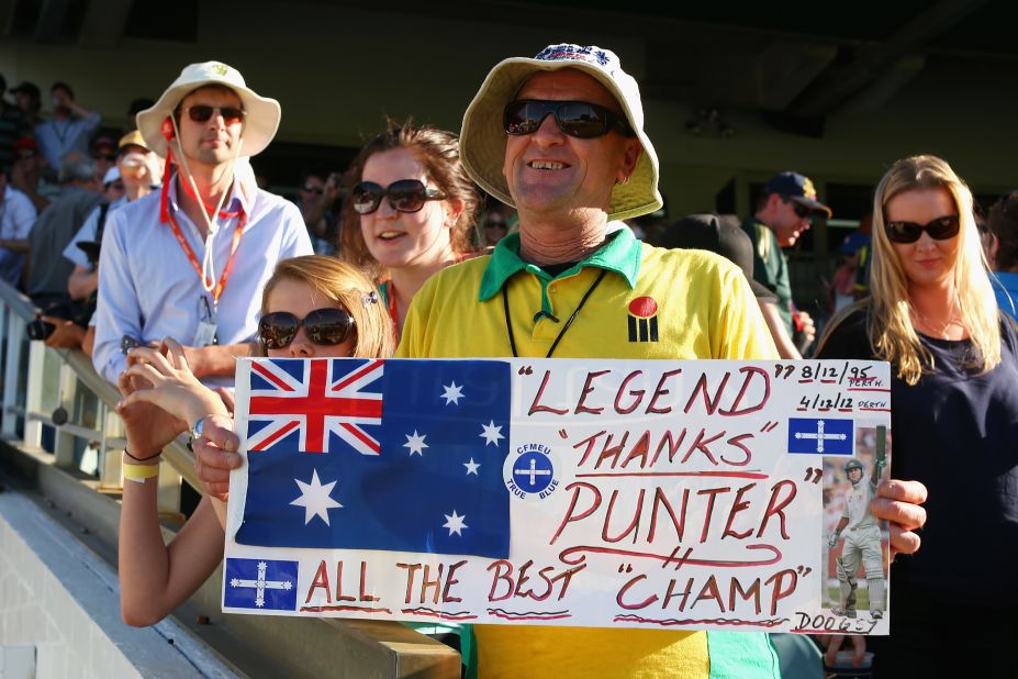 A fan shows his appreciation for Ponting, who won a record 48 Tests as captain and was involved in 108 victories overall.