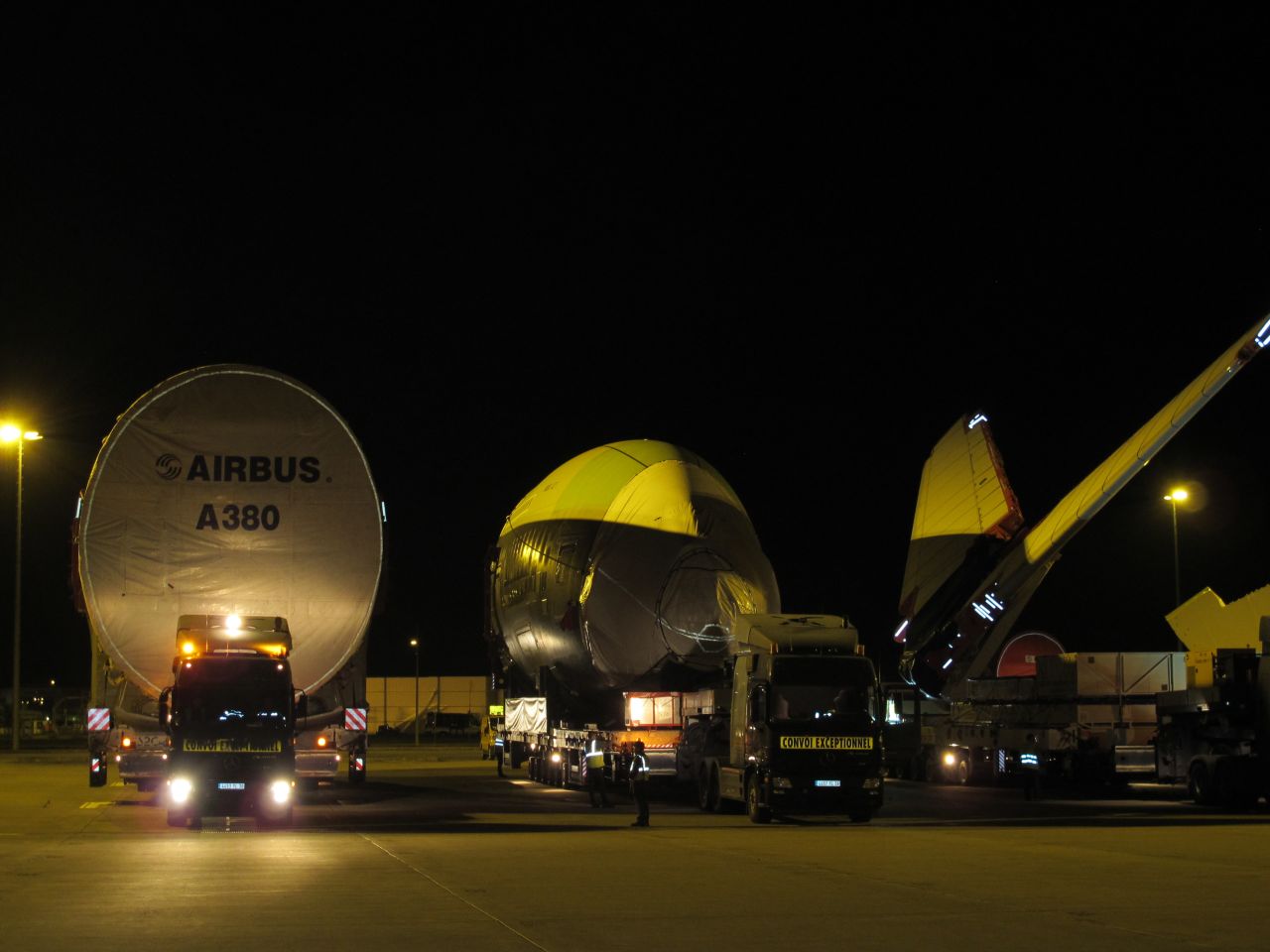 The convoy comes to an end at the French company's production plant. Once assembled the aircraft will be flown to its respective buyer. There are now 89 Airbus A380 planes operated by nine carriers around the world.
