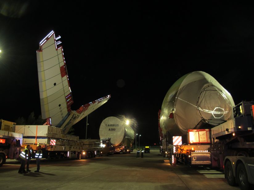 The aircraft's wingspan, fuselage and tail-plane are manufactured at different sites across Europe but are so large they can't be flown to the final assembly line in Toulouse. This has forced Airbus to create a whole new method to move them via land, river and sea.