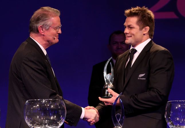 New Zealand captain Richie McCaw, right, accepted the IRB team of the year award during the ceremony in London, while his coach Steve Hansen also scooped a prize.