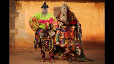 <strong>January 10:</strong> "Voodoo spirits" walk the streets in Ouidah, Benin, for the annual Voodoo festival. Ouidah is the Voodoo heartland in this West African nation and thought to be the spiritual birthplace of Voodoo.