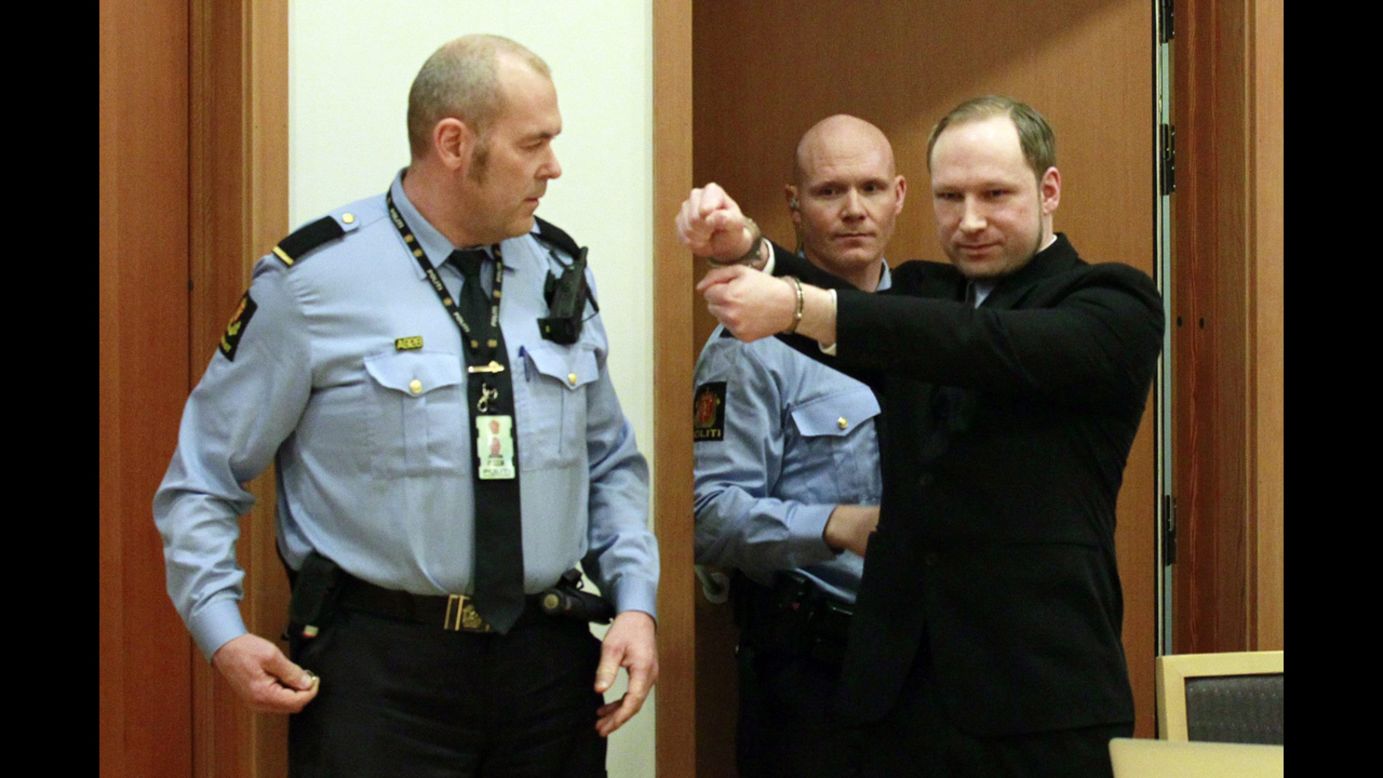 <strong>February 6: </strong>Anders Behring Breivik arrives for his court hearing in Oslo, Norway. He was sentenced to 21 years in prison on August 24 for killing 77 people in two terror attacks in Norway in 2011. Eight people died in a bombing in Oslo, while 69 young people were shot to death on nearby Utoya island.