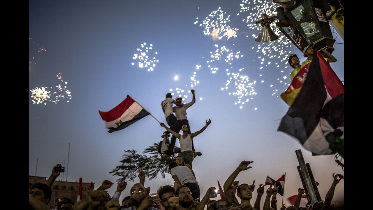 <strong>June 24: </strong>Egyptians celebrate the election of President Mohamed Morsy in Tahrir Square in Cairo. He was sworn in on June 30 as the country's first democratically elected president.