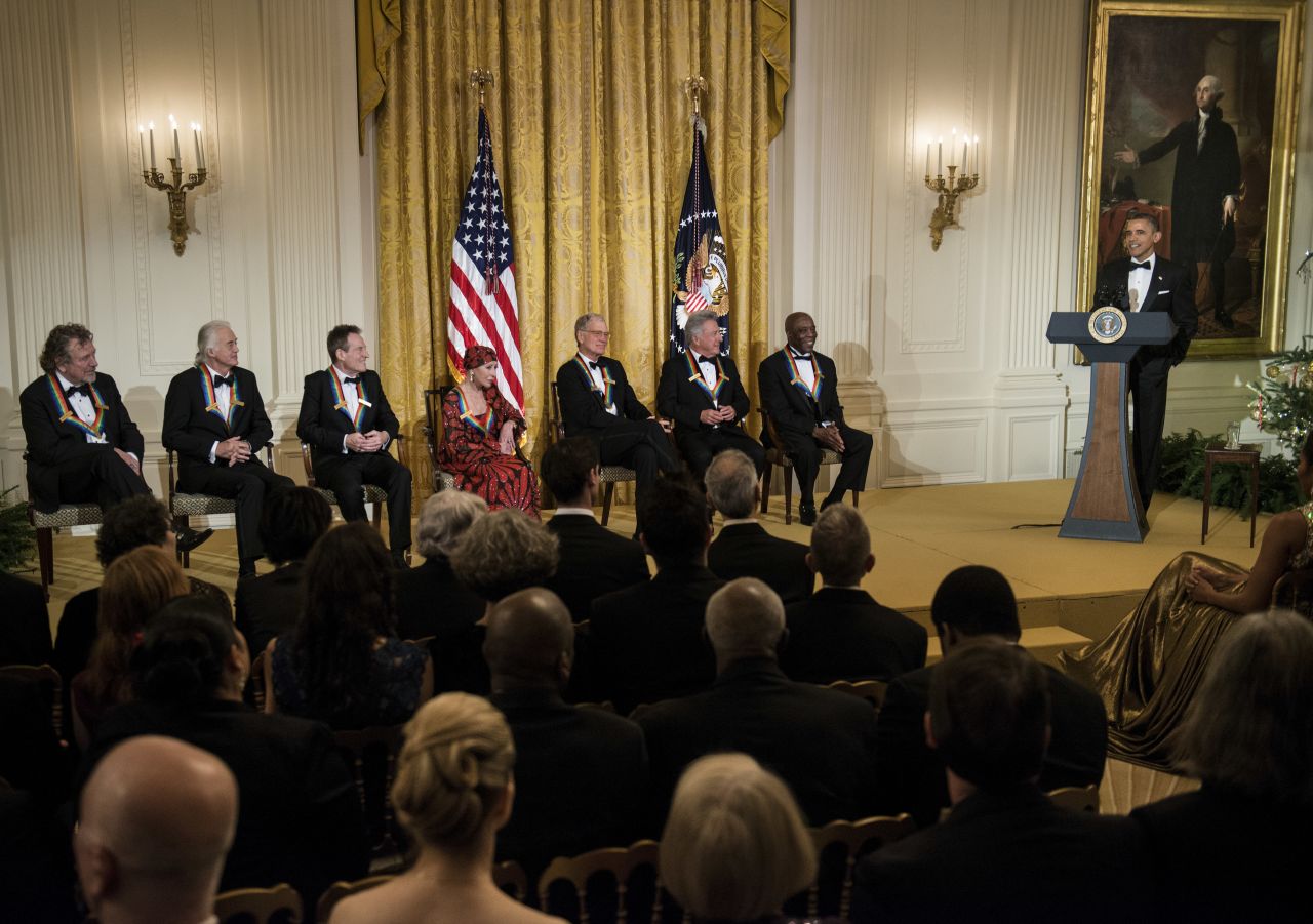 Obama toasts the accomplishments of the Kennedy Center honorees at an event Sunday in the White House East Room. 
