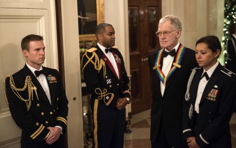 Letterman arrives at the East Room of the White House for a reception Sunday before the Kennedy Center Honors. 