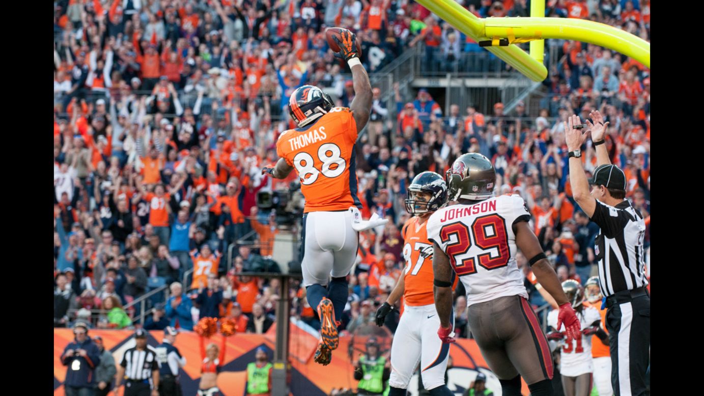 Wide receiver Demaryius Thomas of the Denver Broncos celebrates a touchdown on Sunday.