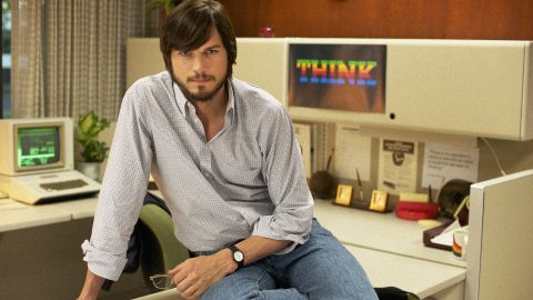 Ashton Kutcher portrays the late Steve Jobs in the film "Jobs."
