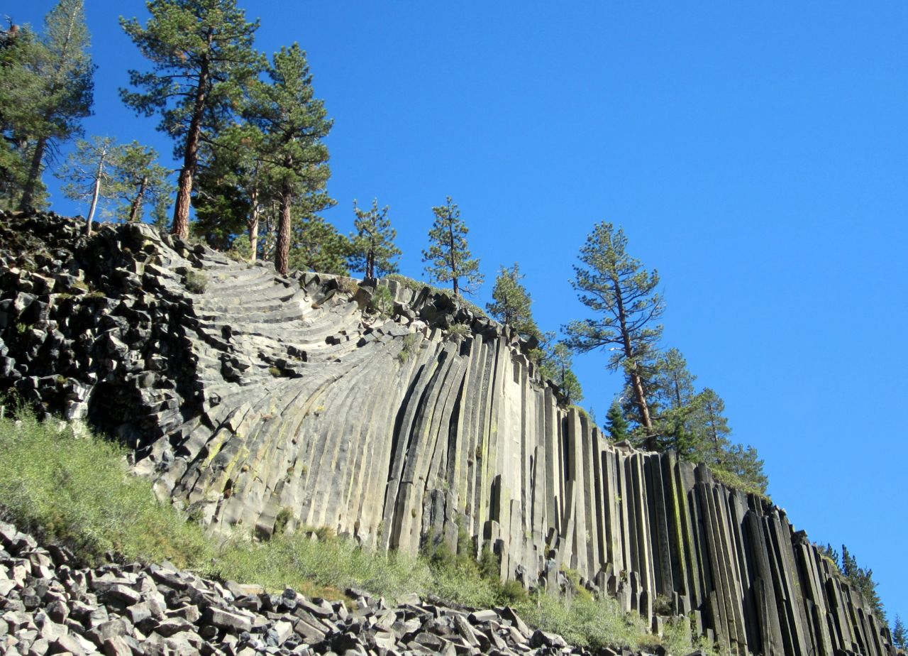 Devils Postpile National Monument, with its 60-foot curtain of basalt columns made from molten lava, is just one magnificent part of the Eastern Sierra. 