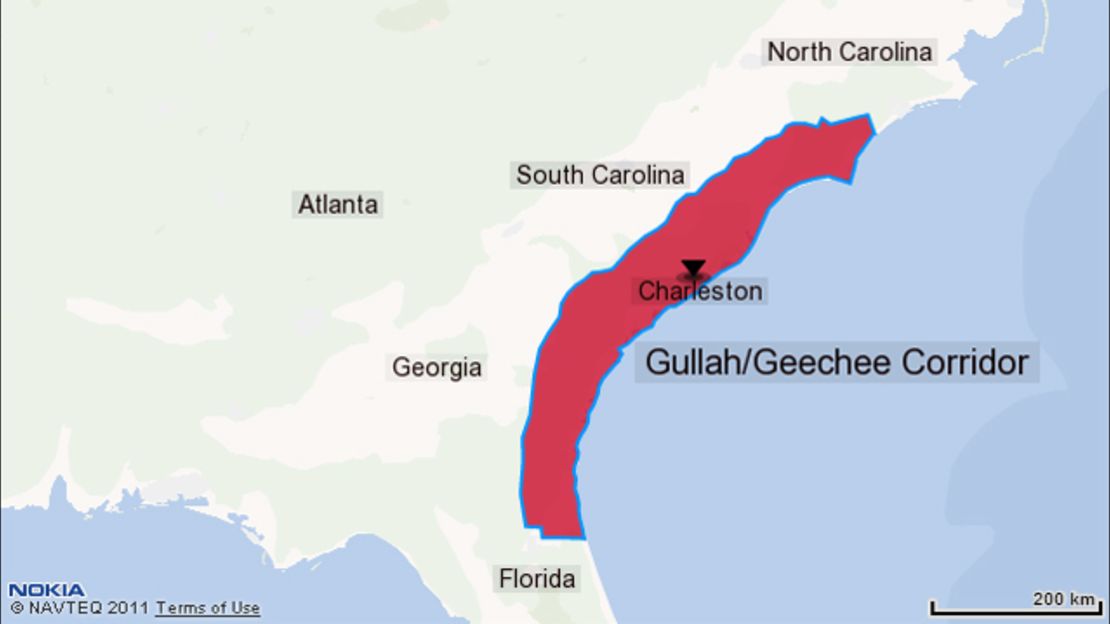 A map showing where the Gullah/Geechee communities are spread throughout the South.