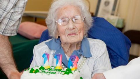 Besse Cooper of Monroe, Georgia, celebrates her 116th birthday. She was certified as the world's oldest person by Guinness World Records in 2011.