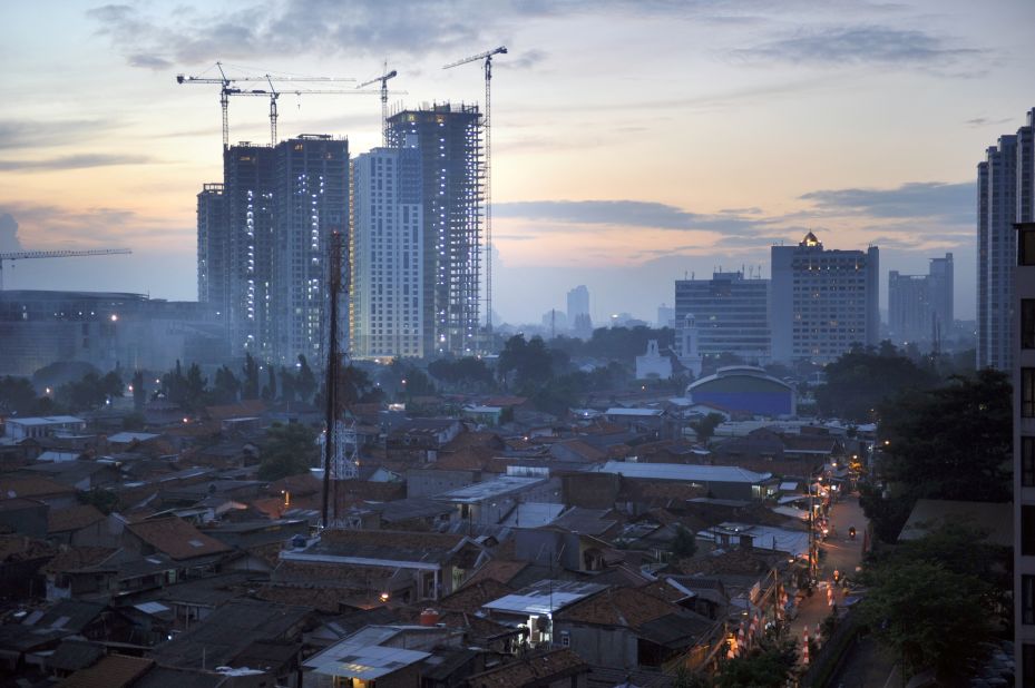 Property prices soared in cities including Jakarta (pictured) and Bali, rising by 38% and 20% respectively, as Indonesia's middle classes grew.<br />
