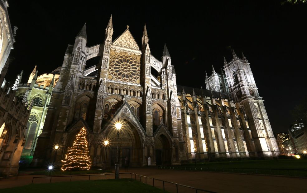 The Christmas tree stands proud at Westminster Abbey.