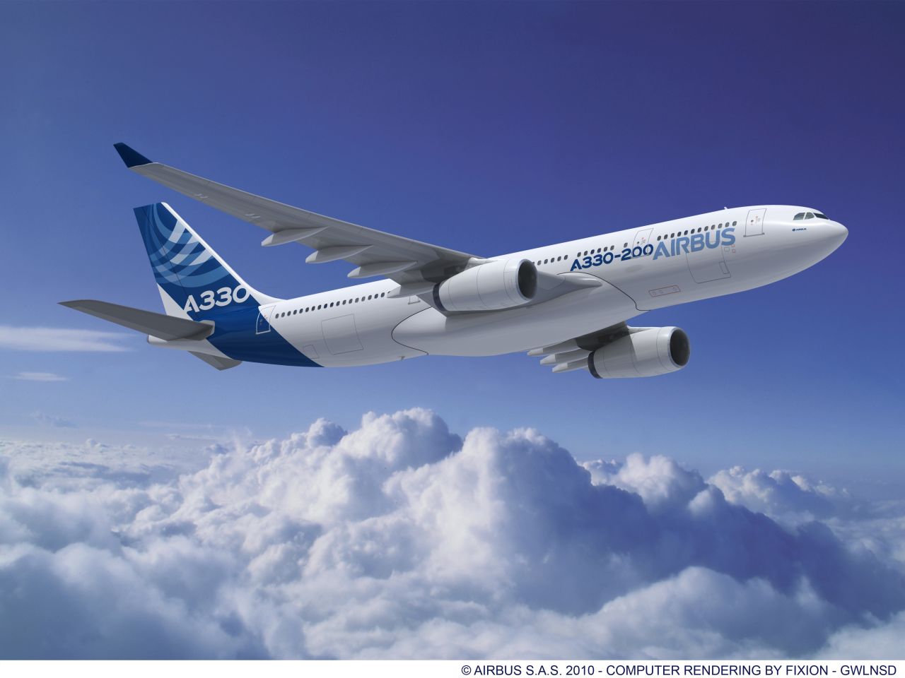 The wide-body twin-engine Airbus A330 is primarily used on medium to long-range flights. It has a large wing tip and a pointed nose. It comes in two sizes -- the A330-200 and the longer A330-300 -- and has been in service since 1994. 