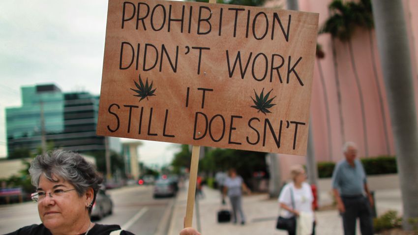 Karen Goldstein attends a rally in Fort Lauderdale, Florida, in support of legalizing marijuana.