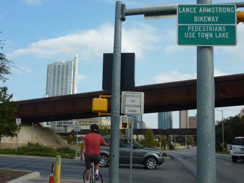 Cyclists can ride the Lance Armstrong Bikeway through the city. Many in Austin have stood by Armstrong despite the allegations of widespread and systematic doping.