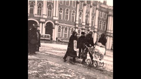 Demonstrations like this one were forbidden on Leningrad's Palace Square, where the Furmans arrived in silent protest on December 6, 1987 -- a date they hoped would change history. Moments before they were arrested, they chained themselves to Aliyah's baby carriage.