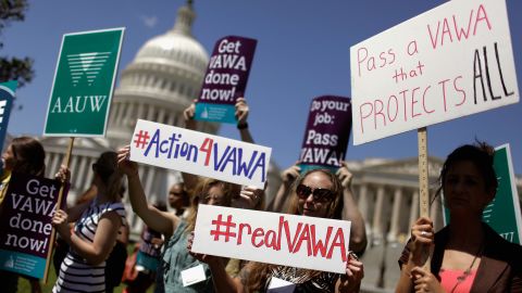 Activist groups rally for the reauthorization of the Violence Against Women Act on Capitol Hill on June 26.