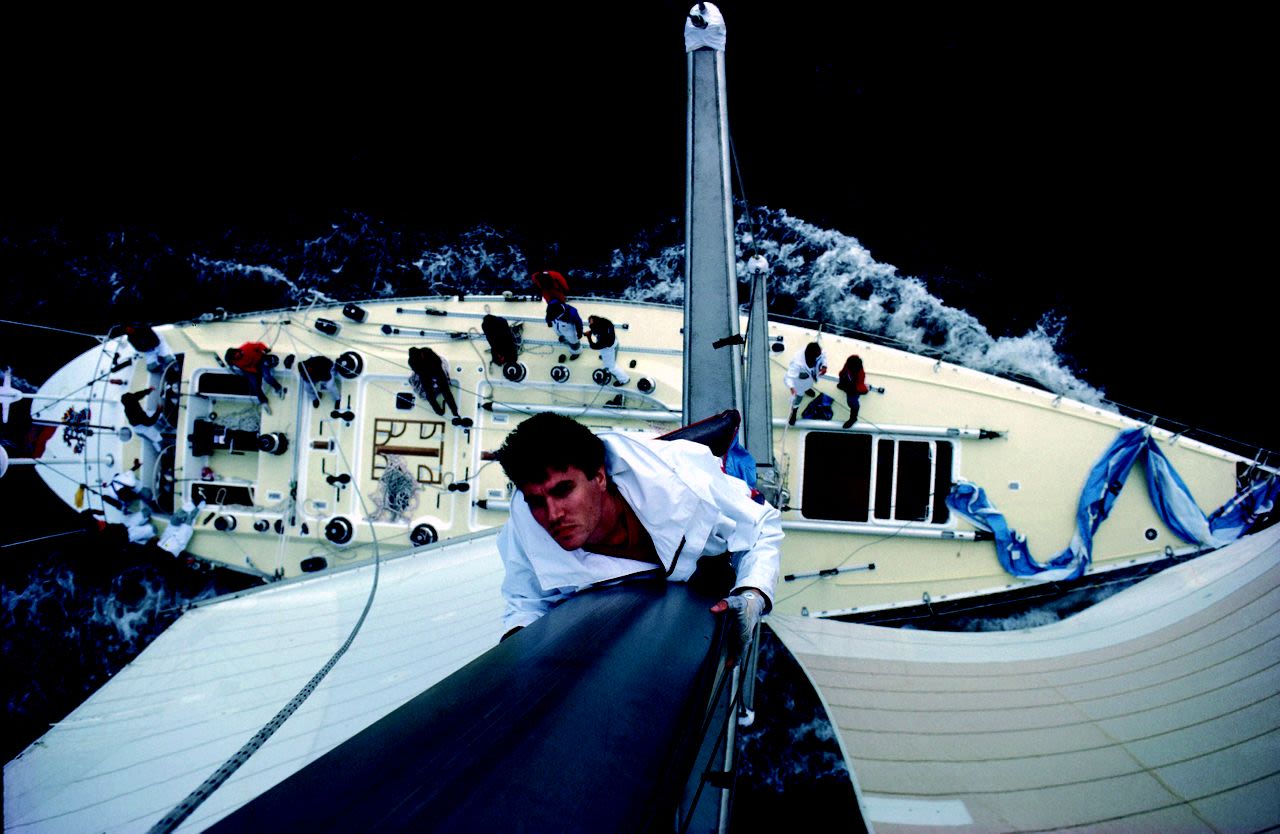 The British photographer captured Duran Duran singer Simon le Bon in this vertigo-inducing portrait. The musician almost died after his yacht capsized in the 1985 Fastnet Race. 