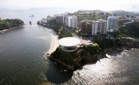 Niemeyer was considered one of the patriachs of Brazilian modernist architecture. He'd been hospitalized since early November suffering from kidney failure. This is an aerial view taken on April 30, 2009 of the famous Museum of Contemporary Art  in Niteroi, near Rio de Janeiro, designed by Niemeyer.