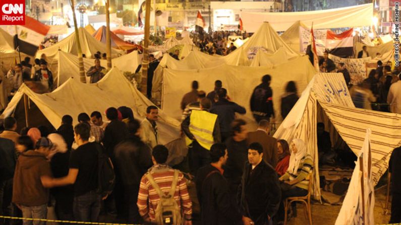 Anti-government protesters set up tents in Tahrir Square, calling on Morsy to reverse his decree, in this image by Sherine Mishriki from November 27. Protesters were angered by the nation's draft constitution, which liberal, secular groups said did not offer enough protections to women or religious minorities.