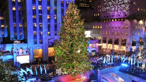 The Rockefeller Center Christmas Tree in New York is lit despite what some say is a war on Christmas.