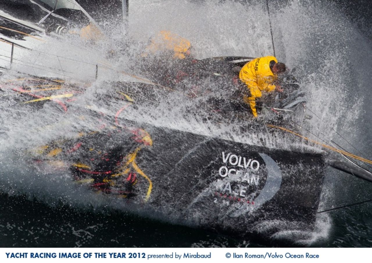 Ian Roman's dramatic image of  sailors battling the waves during the Volvo Ocean Race was awarded second place.